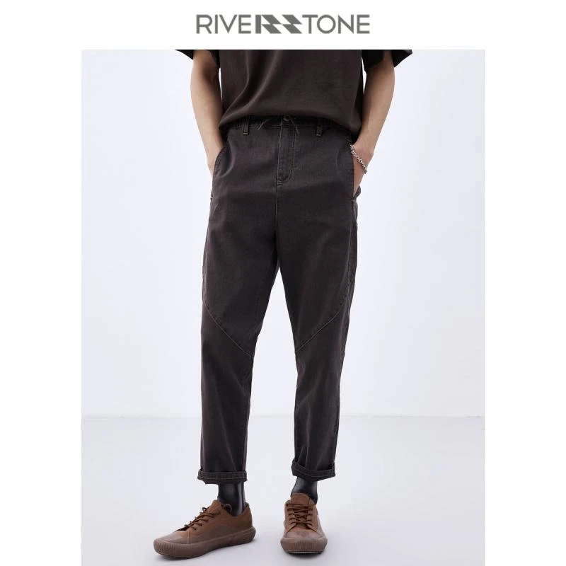 Riverstone流石男装复古九分裤2024新款春秋男士裤子男韩版潮流