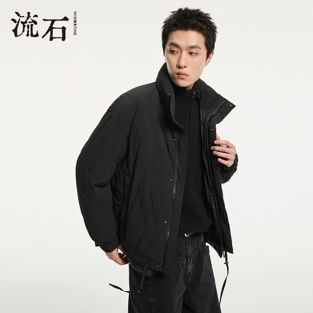 流石男装加厚短款羽绒服休闲冬季新款男士立领高端面包服外套保暖