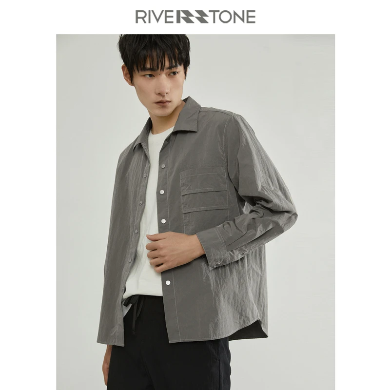 Riverstone流石男装春装日系休闲衬衫男式2024新款春秋男士宽松
