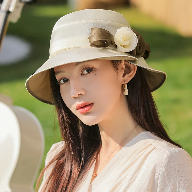 香雪羽秀真丝太阳帽子女款夏季遮阳帽女防晒防紫外线百搭2023新款