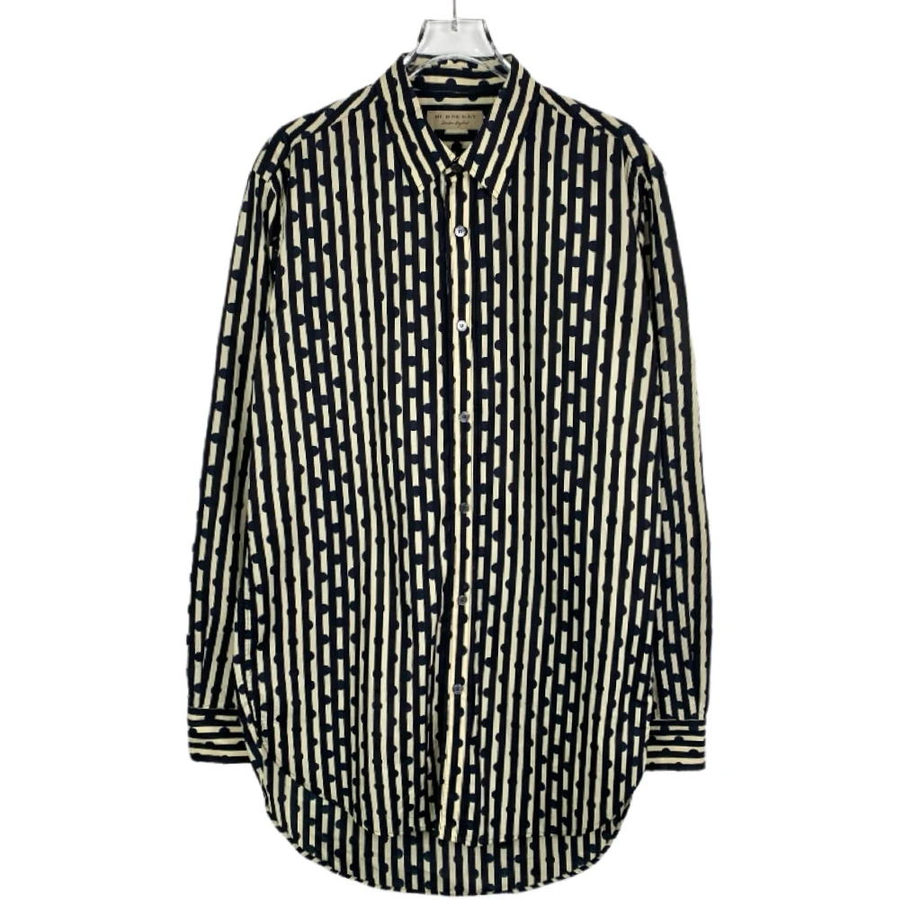 95新 BURBERRY/博柏利 波点条纹棉质翻领衬衫/015100