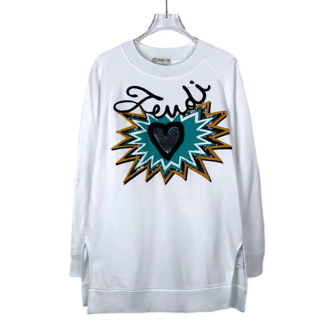 FENDI/芬迪潮奢豆 严选/logo刺绣亮片爱心夹绒卫衣/95新/014539