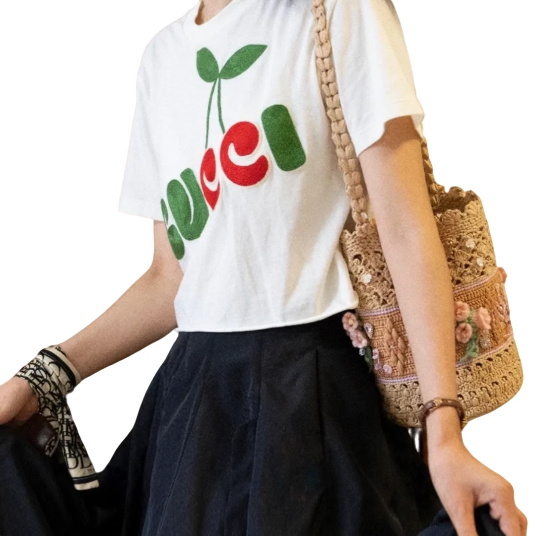 GUCCI/古驰潮奢豆 严选/logo樱桃刺绣圆领短袖T恤 /95新/014166