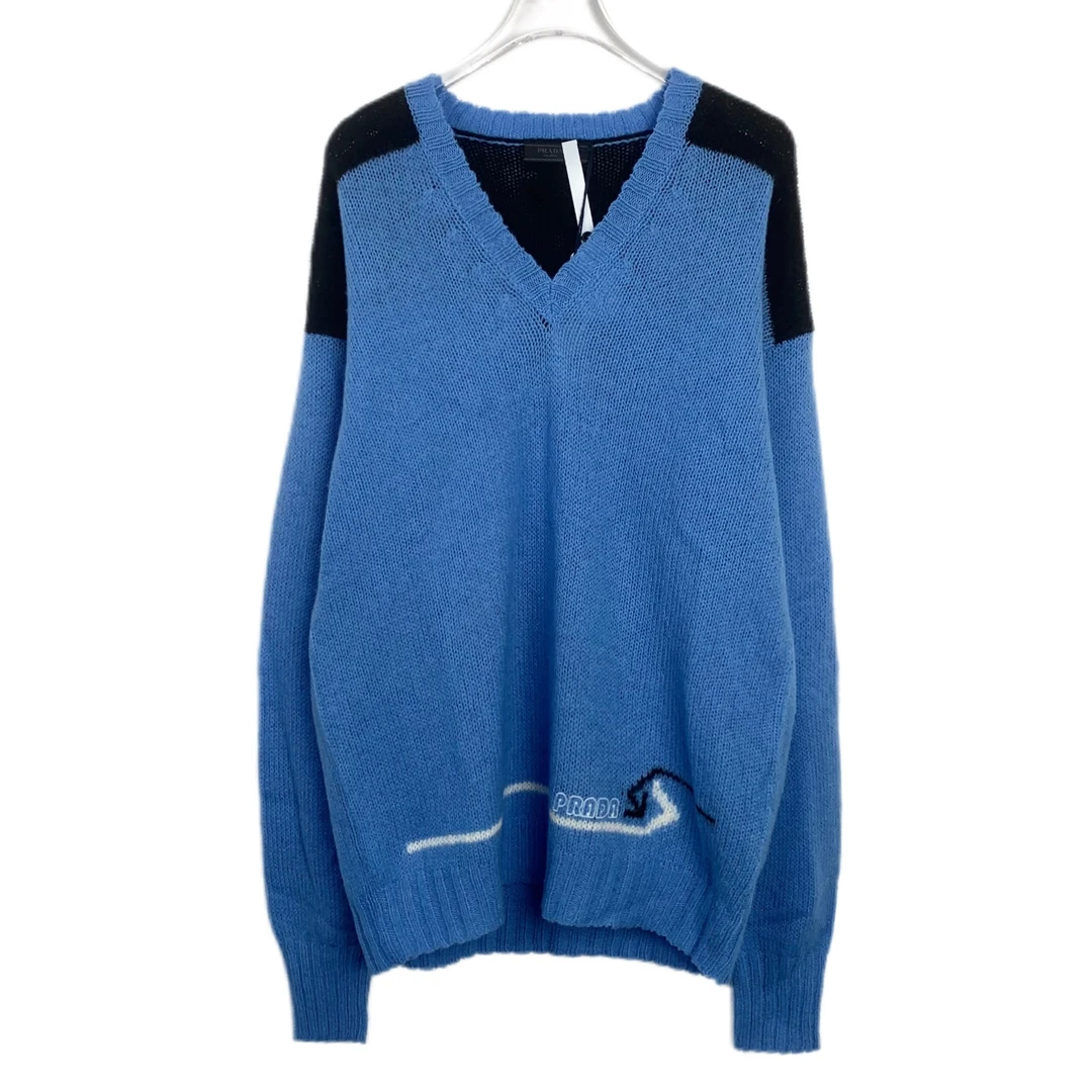 Prada/普拉达潮奢豆 严选/ logo嵌花拼色针织毛衣/95新/010142