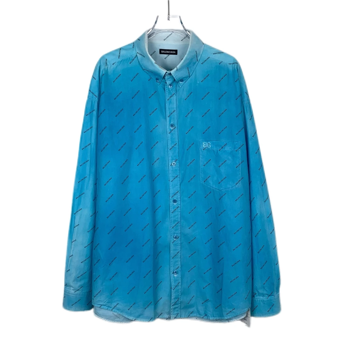 95新 Balenciaga/巴黎世家 BB刺绣logo满印衬衫/013438