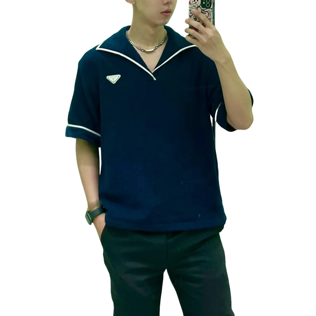 Prada/普拉达潮奢豆 严选/ logo三角标蓝色短袖T恤/95新/015905