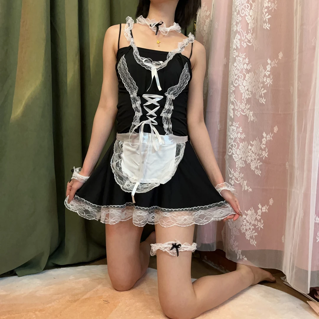 【羞玉颜命令式】蕾丝性感网红睡裙连体女装黑色连衣裙夏季lolita