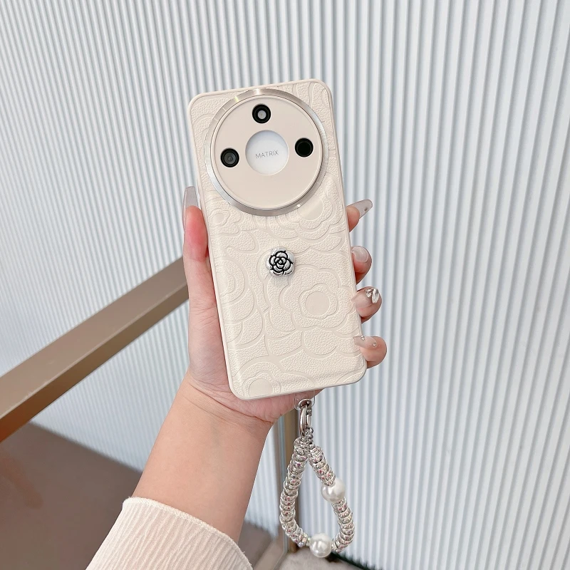 适用荣耀x60手机壳BRC-AN00防摔时尚个性山茶花皮纹ins简约创意