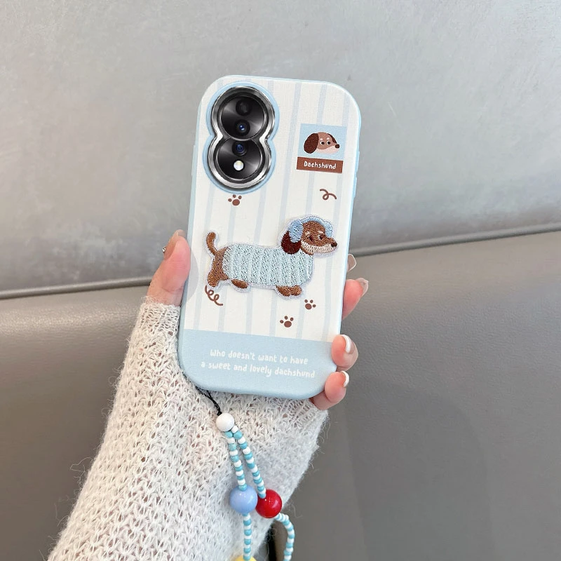 适用荣耀80手机壳荣耀80pro防摔立体小狗加高镜头框软壳