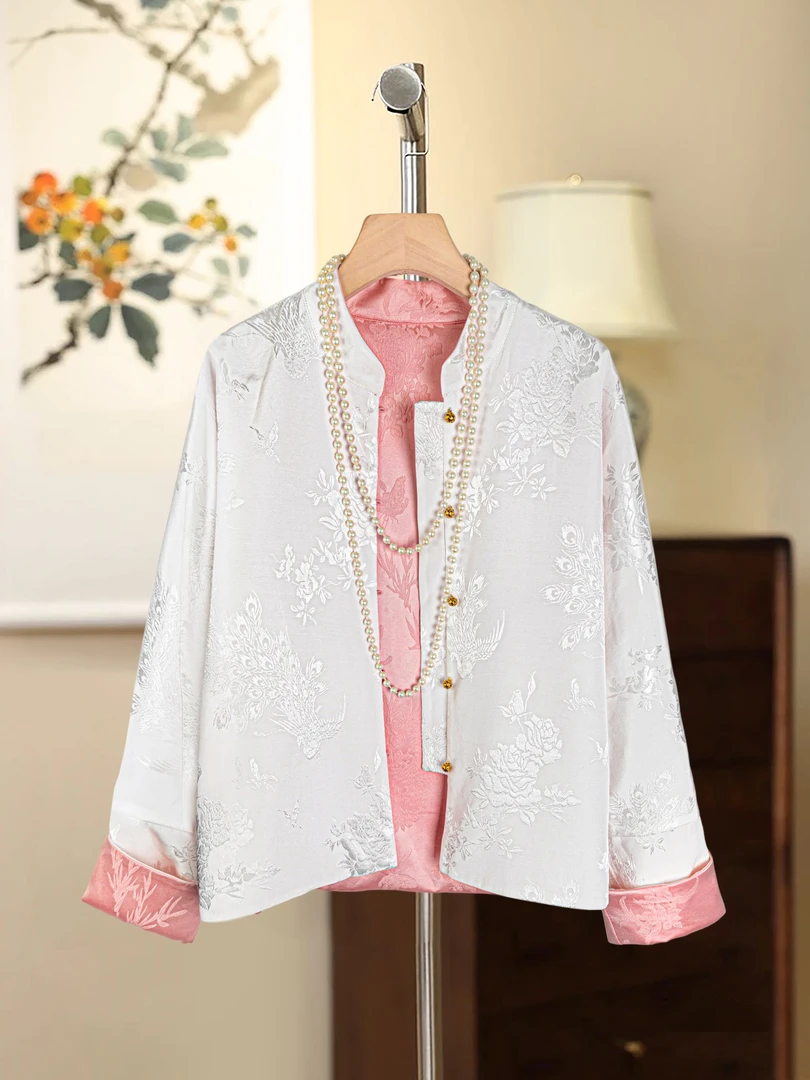 【团凤】双面穿新中式长袖外套2024春秋新款中国风宽松女士上衣