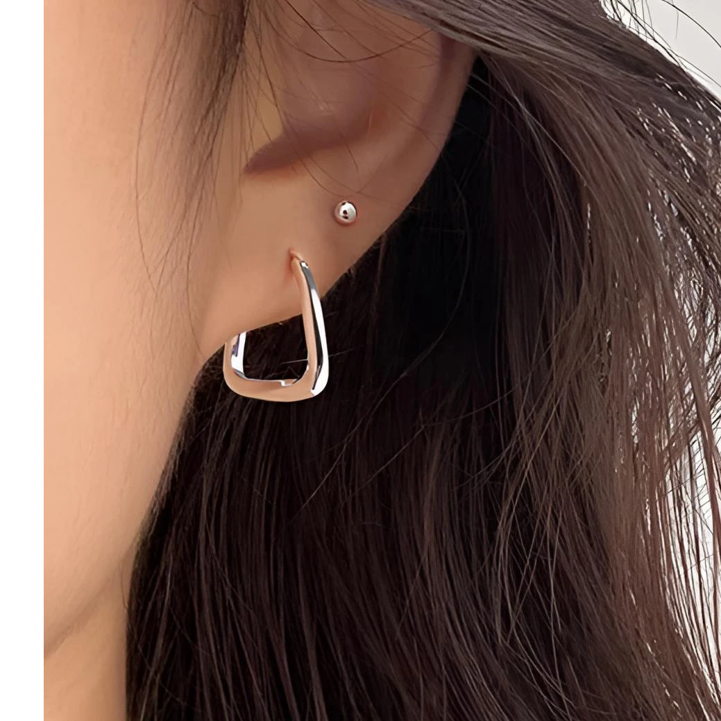 925银耳饰 简约方形耳扣高级感ins风中性大气小众百搭时尚感通勤.