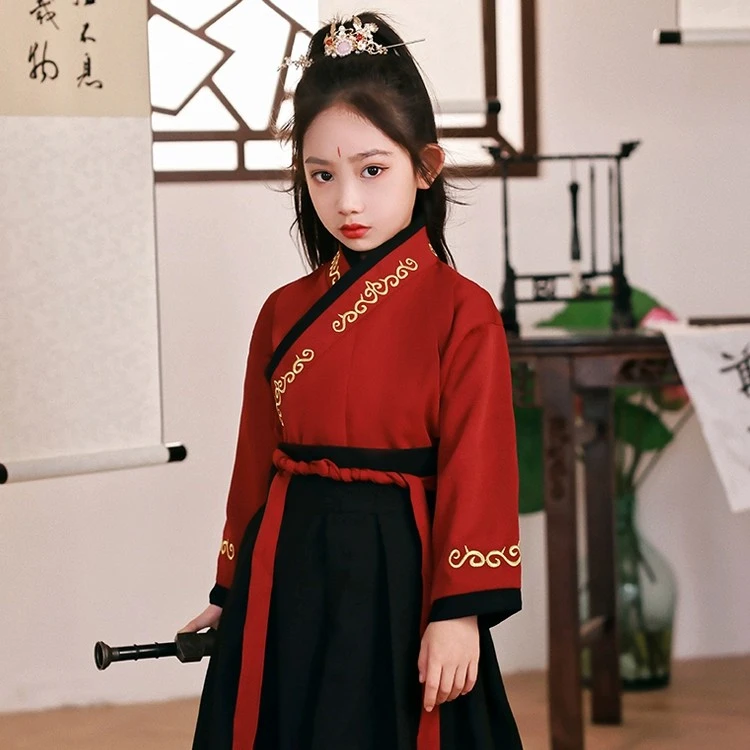 花木兰汉服女童霸气演出服中国风女侠走秀儿童古装高档汉服女童