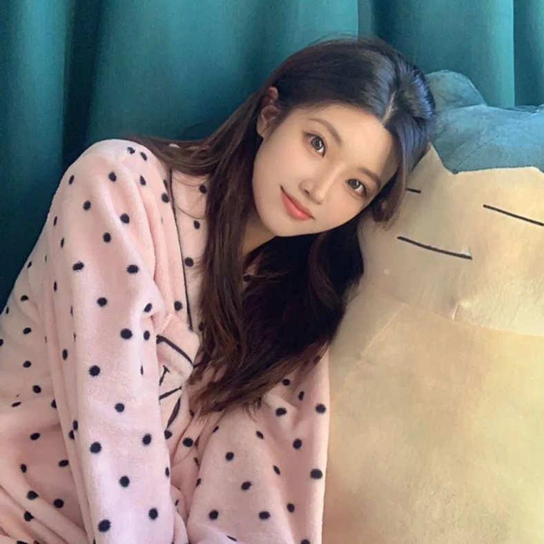 【古多雅】粉波点法兰绒女士冬季家居服粉嫩时髦少女心可外穿睡衣