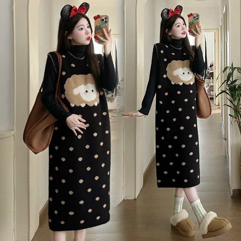 孕妇秋冬韩版时尚宽松加厚宽松毛衣背心裙连衣裙+打底衫