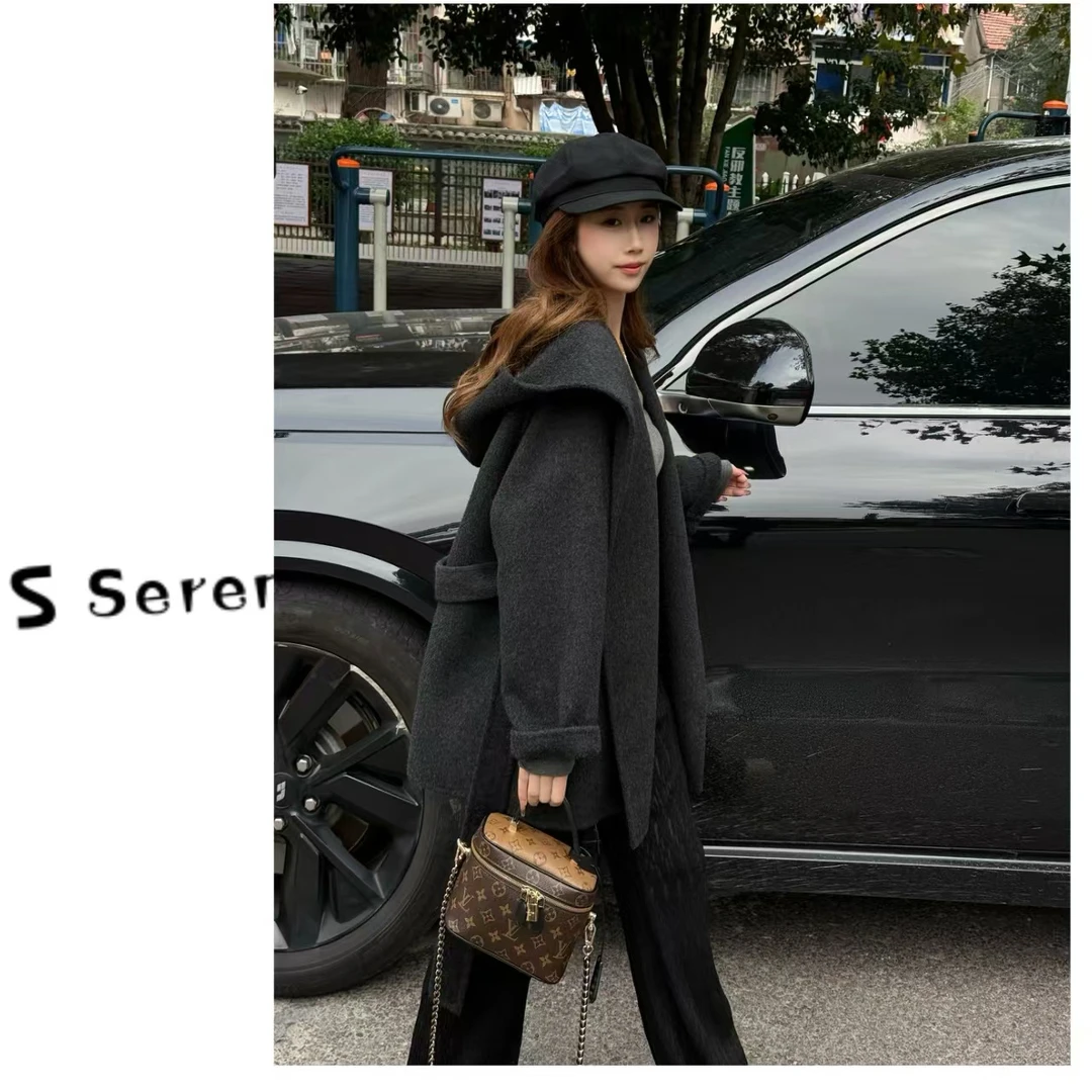 Serena连帽短款大衣骆驼绒桑蚕丝