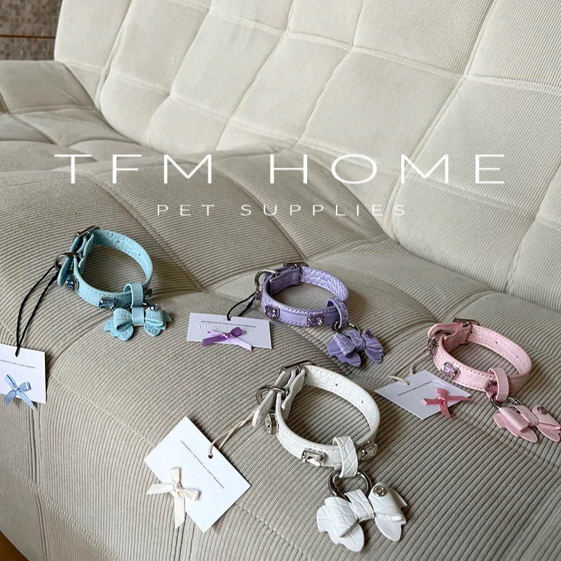 TFM HOME原创宠物项圈手工水钻马卡龙色鳄鱼纹项圈