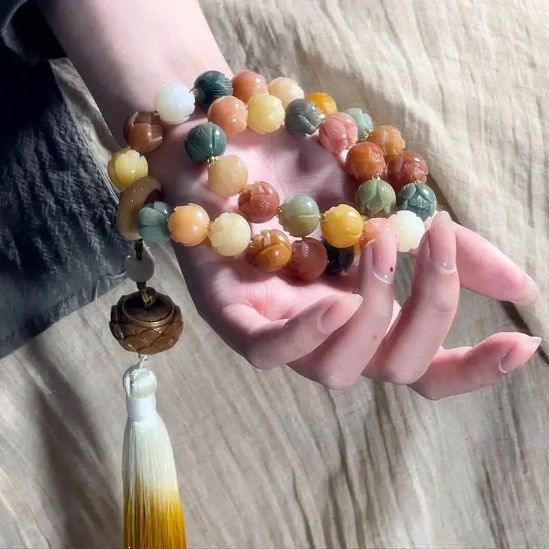 步步生莲菩提手持双圈莲花菩提根国风女生念珠文玩手串 （香丸3瓶）