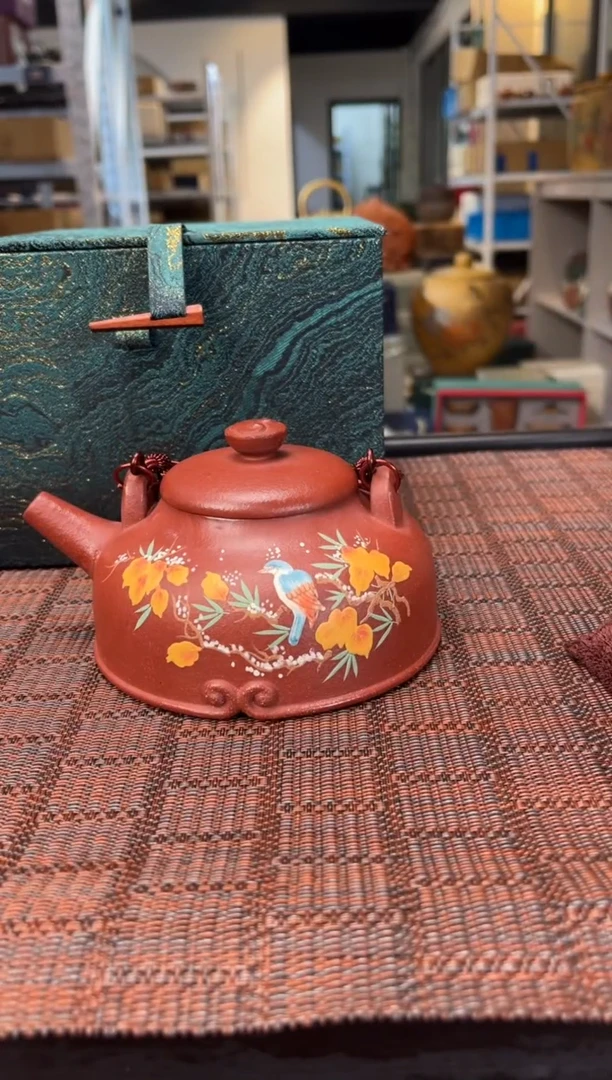 【闪购商品】紫砂紫衫42提梁花鸟