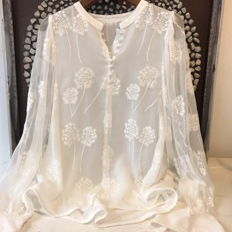 新款法式重工绣花蒲公英显瘦舒适桑蚕丝上衣
