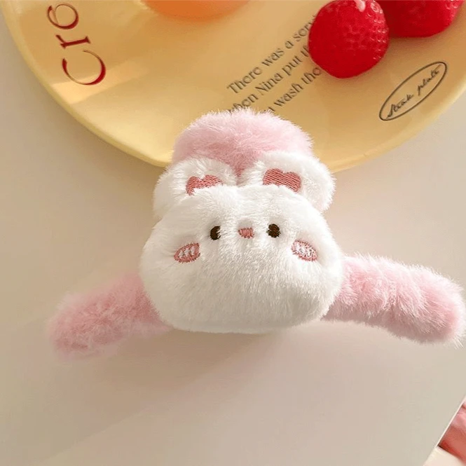 卡通小熊毛绒抓夹女后脑勺盘发夹子大号鲨鱼夹毛绒绒发夹