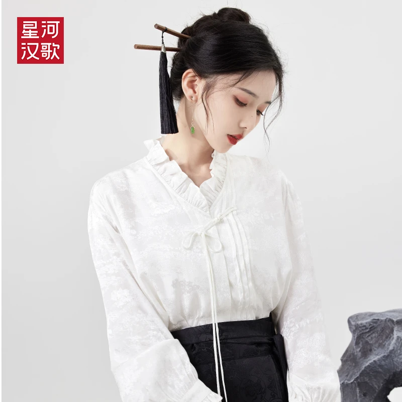 星河汉歌（白荷）国风新中式衬衫2025春季新款提花白色马面裙上衣