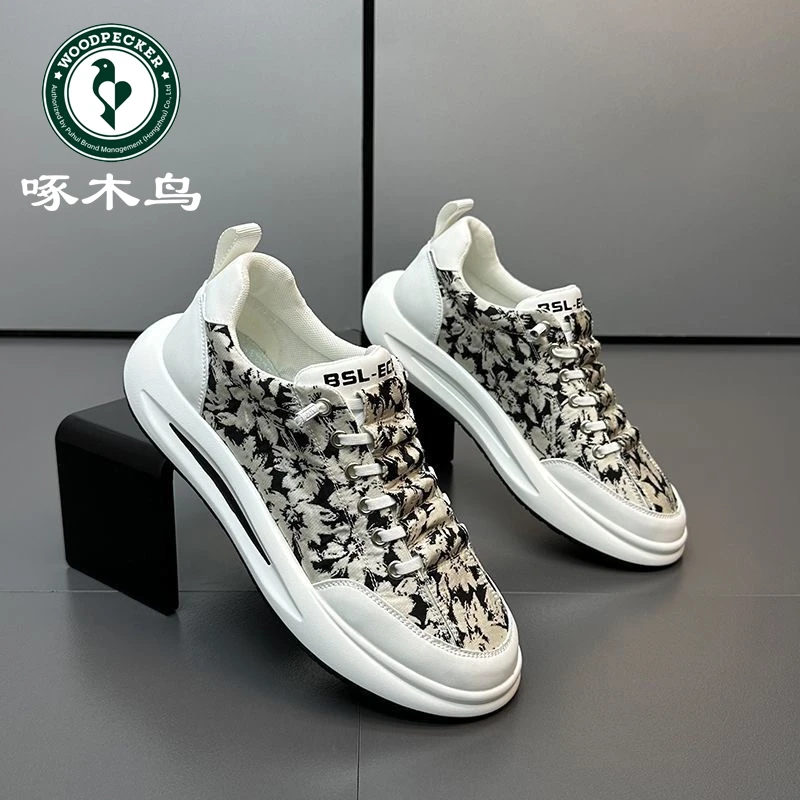 【正品】啄木鸟帆布鞋秋季透气百搭布面鞋新款厚底爆款男休闲板鞋