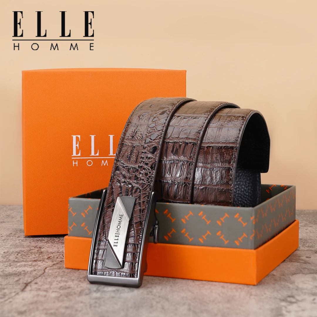 ELLE HOMME男士皮带鳄鱼纹真皮自动扣商务腰带青年休闲裤腰带送礼
