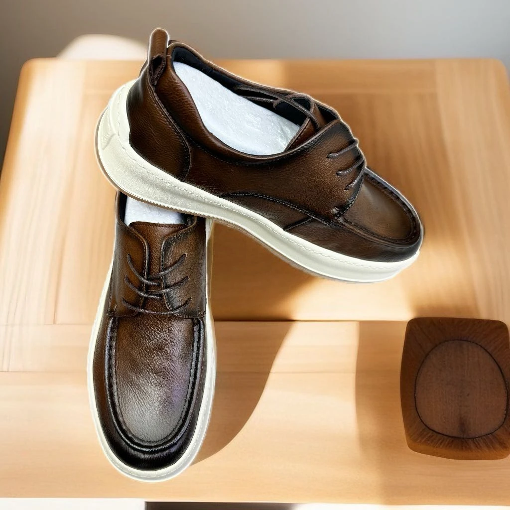 新款皮鞋休闲皮鞋男士舒适时尚百搭透气真皮软底系带春季潮流商务