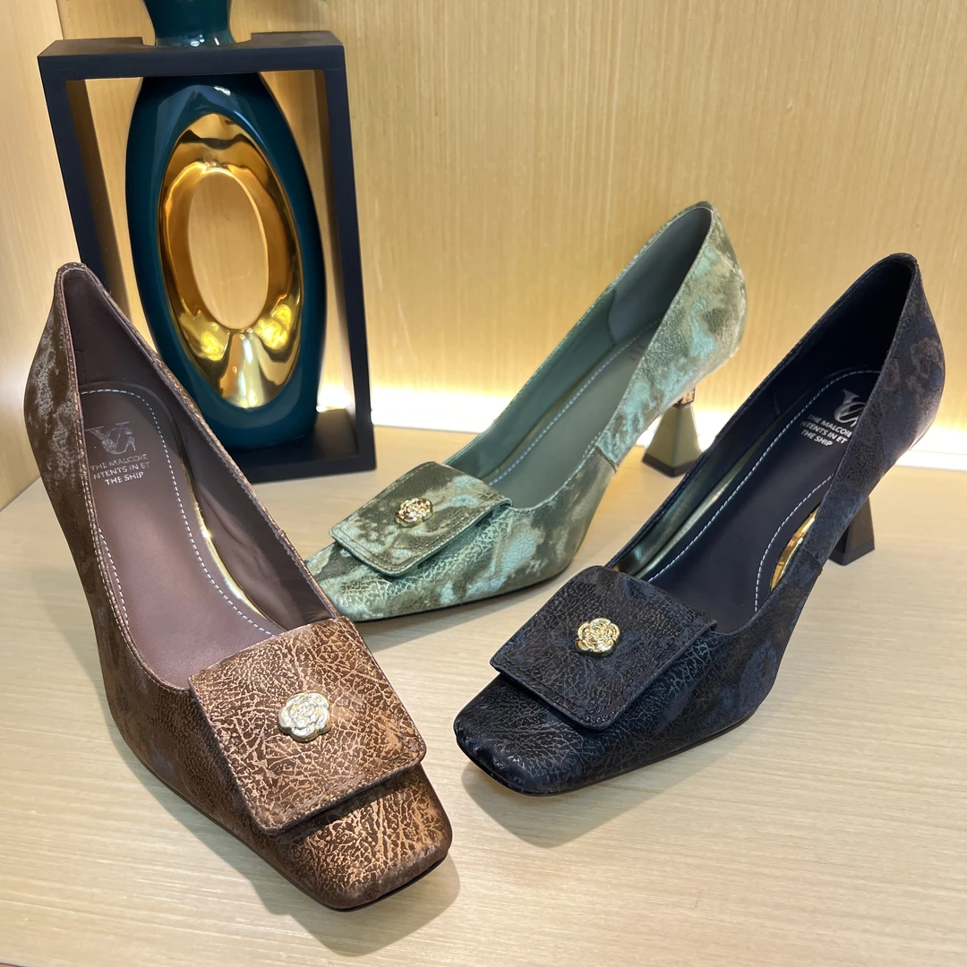 QX浅口真皮高跟方头女鞋时尚百搭气质舒适细跟单鞋B-498黑色