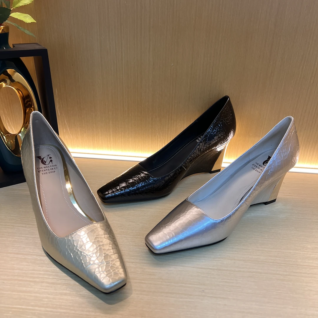 【静缇】QX气质时尚百搭性感坡跟跟鞋C-470金色