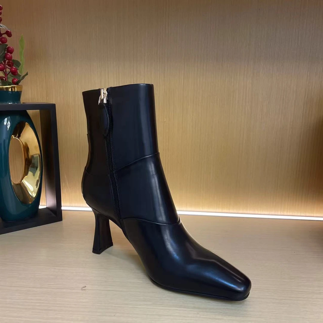 852黑尖头高跟秋冬气质时尚百搭短靴女鞋【6CM】