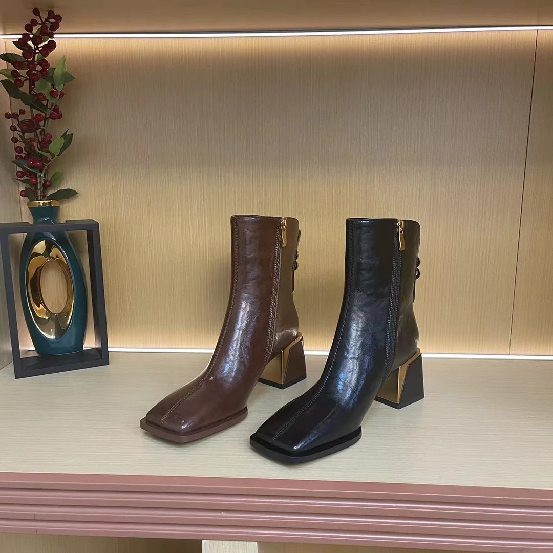 792时尚方头高跟秋冬气质时尚百搭短靴女鞋[6cm]