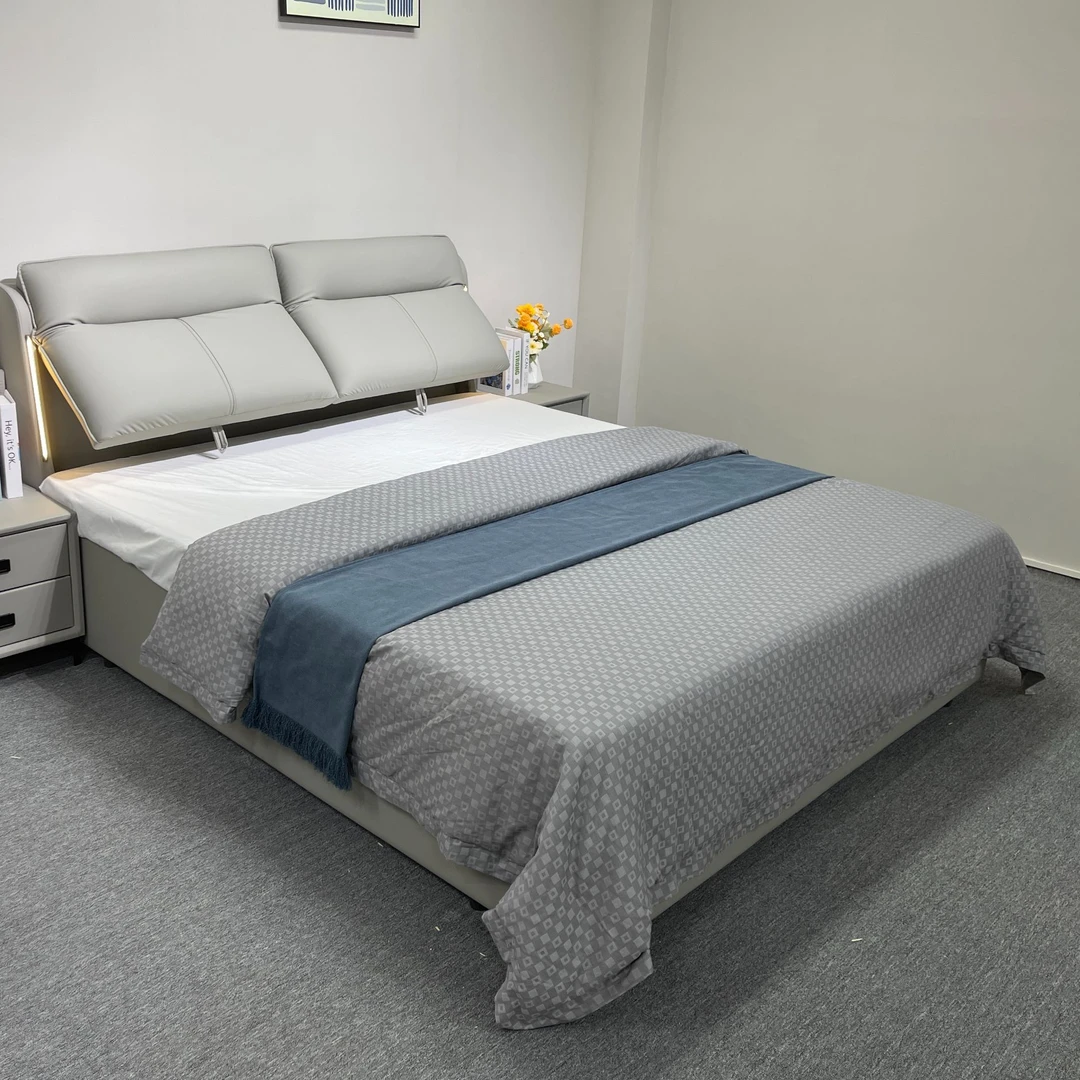 6606新款高箱床头靠背可调节皮床简约主卧婚床现代轻奢双人床