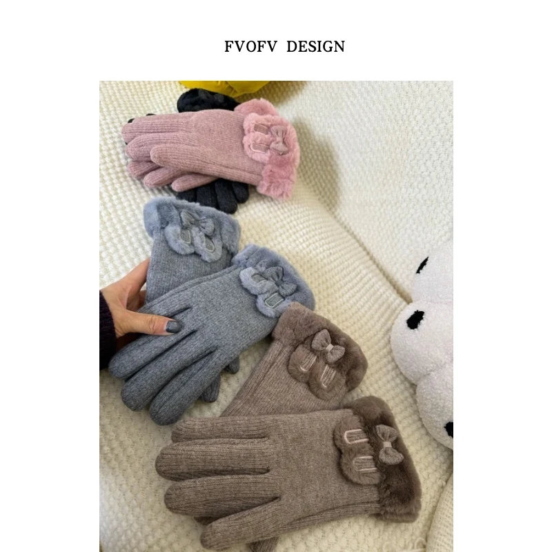【热咖啡】加厚羊毛混纺手工定做蝴蝶结手套X0164