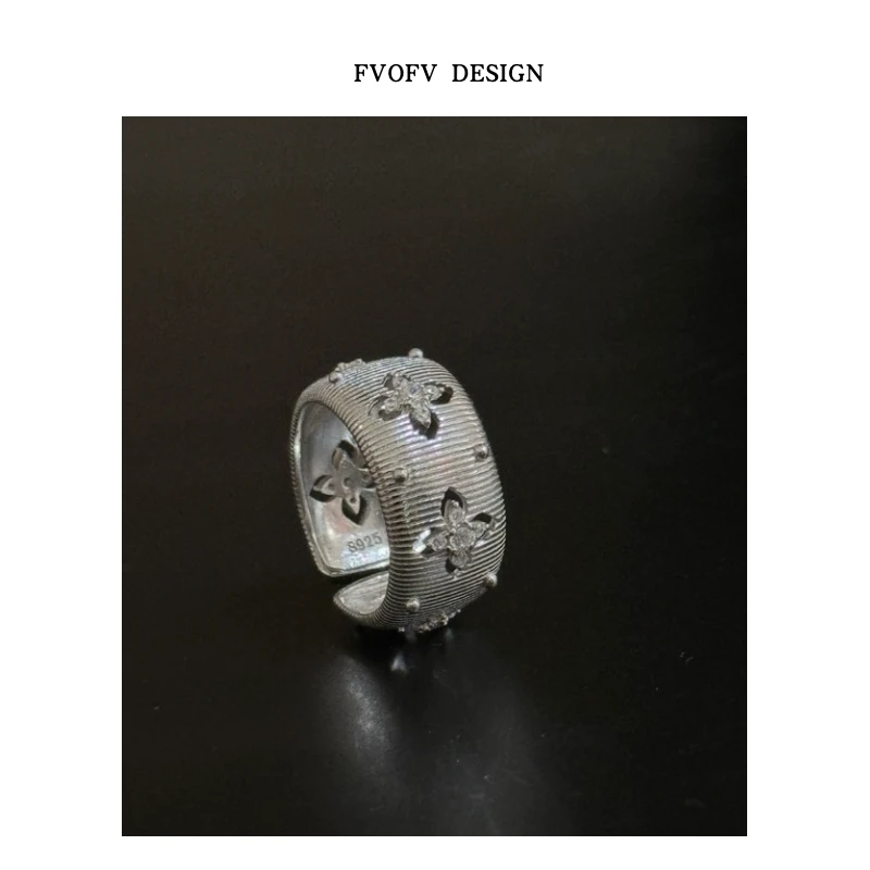 925银合成锆石戒指 重工镶嵌S925银戒指X0056(可调节）NO退NO换