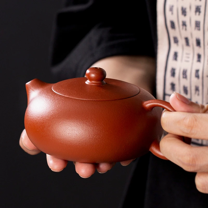宜兴紫砂壶手工泡茶壶粗砂大红袍扁西施壶夫茶具套装家用陶瓷单人
