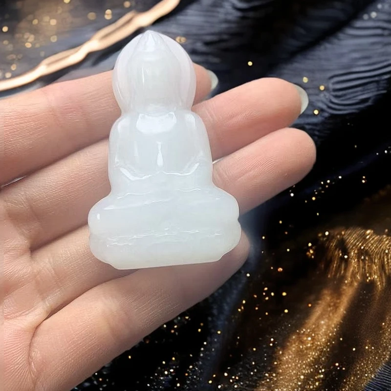 天然新疆老坑金丝玉观音吊坠时尚气质大号上等白色轻奢挂坠镶嵌