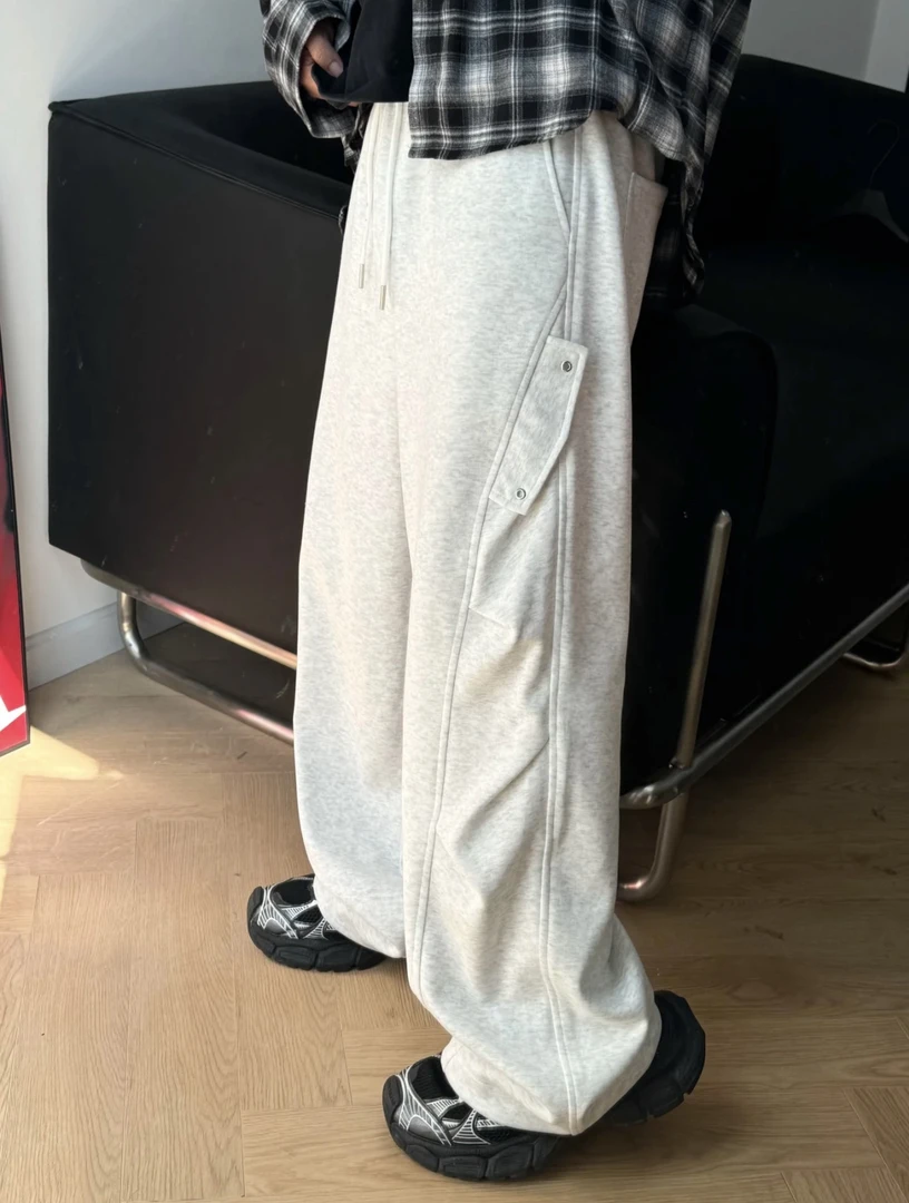 999灰色卫裤男秋季美式潮牌宽松直筒裤子休闲百搭垂感运动长裤