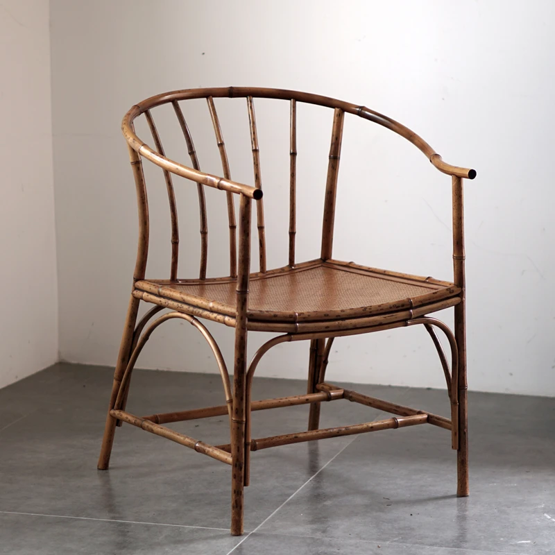 梅鹿竹圈椅老匠人手工制作传统围椅中式圈椅子茶室家具茶空间摆件