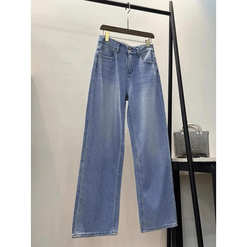 24早秋高腰百搭弹力牛仔裤阔腿裤