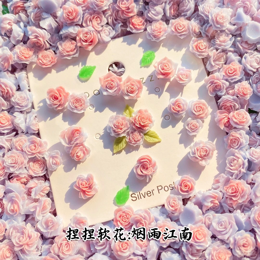 【色系雕花】夜光美甲饰品手工玫瑰DIY直播新品现装 雕花山茶美甲桶