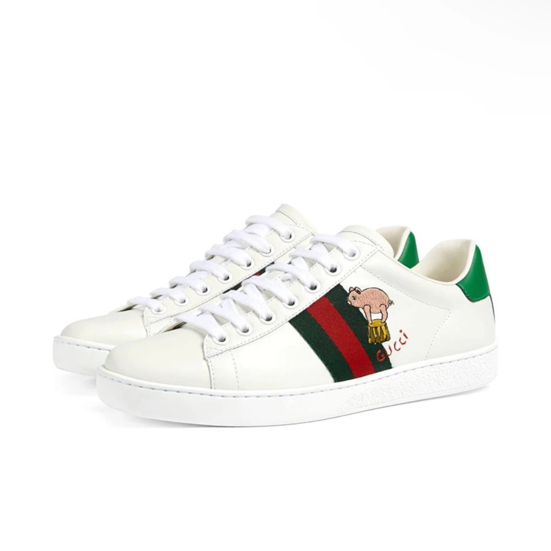 全新未使用 GUCCI/古驰 双图标小飞象小猫休闲时尚小白鞋