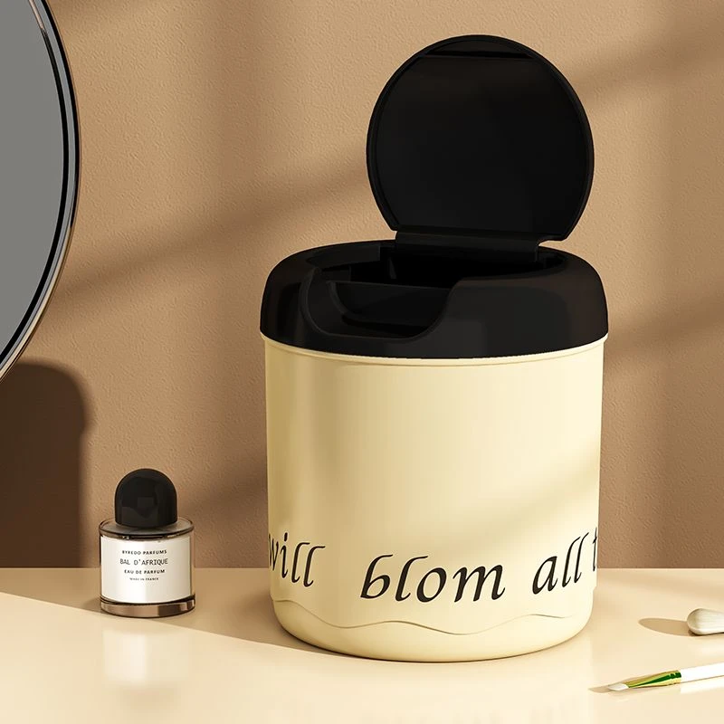 桌面垃圾桶家用奶油风字母弹盖式垃圾篓办公室带盖垃圾桶小号纸篓