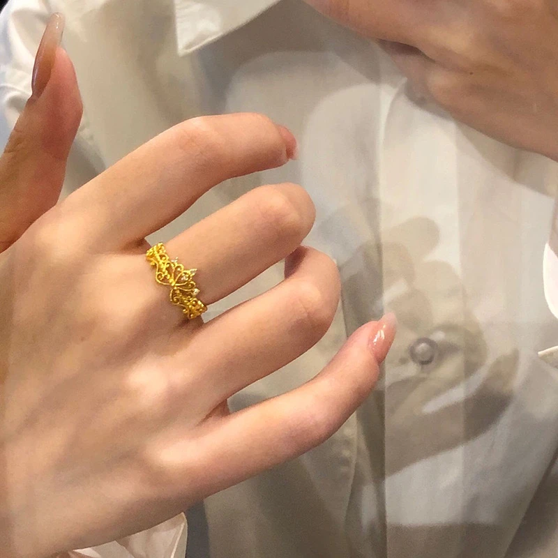 电镀真k.法式皇冠小碎戒指K190