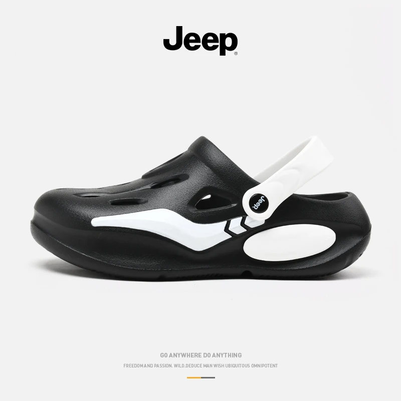 JEEP/吉普夏季男士户外软底外穿潮流厚底踩屎感防滑情侣包头拖