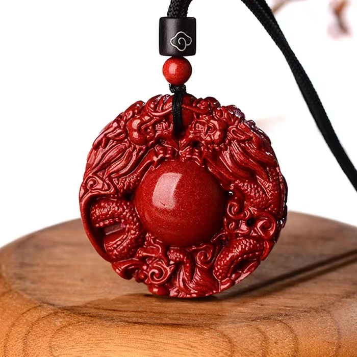 含辰砂工艺品【福源达】紫金砂 「双龙护主」吊坠