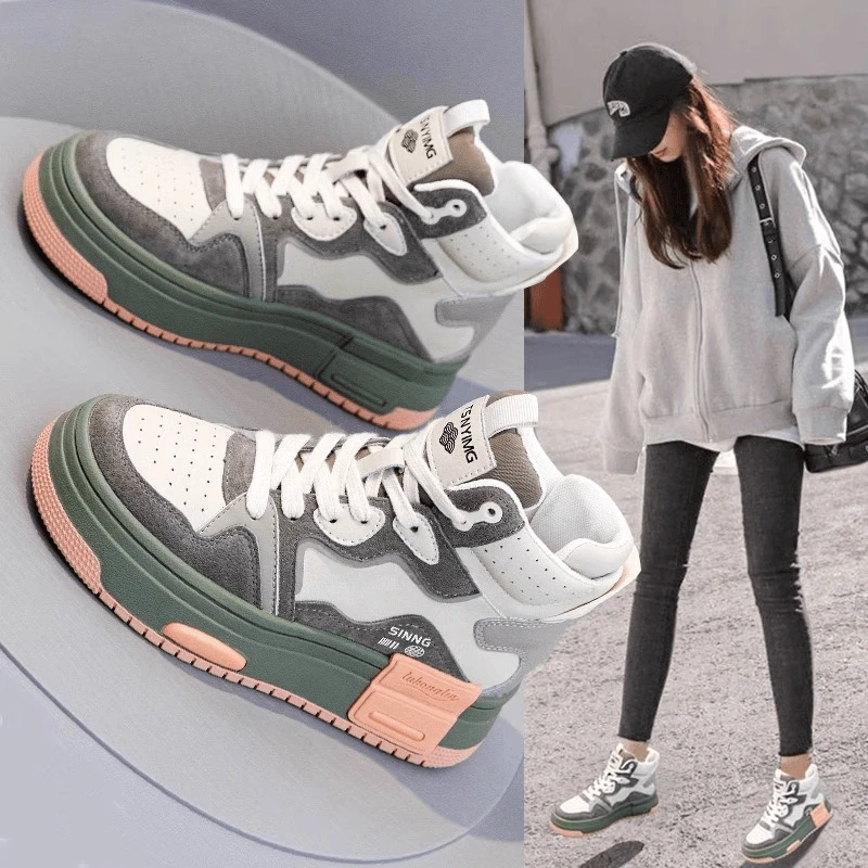 万达撤柜时尚高帮鞋女士鞋子2025春季款百搭休闲鞋板鞋韩版厚底短