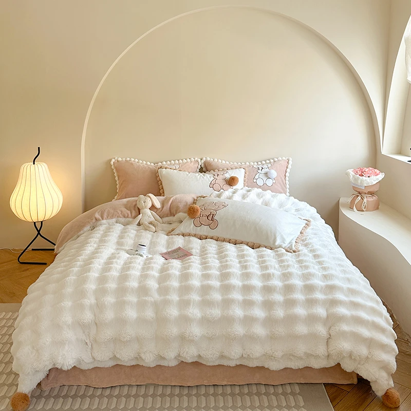 加厚！秋冬家居 牛奶绒四件套 新款小清新加厚 兔兔绒绒被加绒