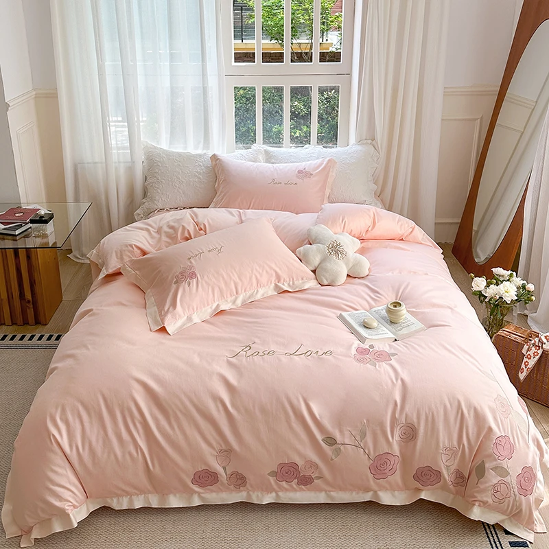 2024冬新款！ 婴肤绒细腻四件套加厚保暖 柔软小清新刺绣  玫瑰