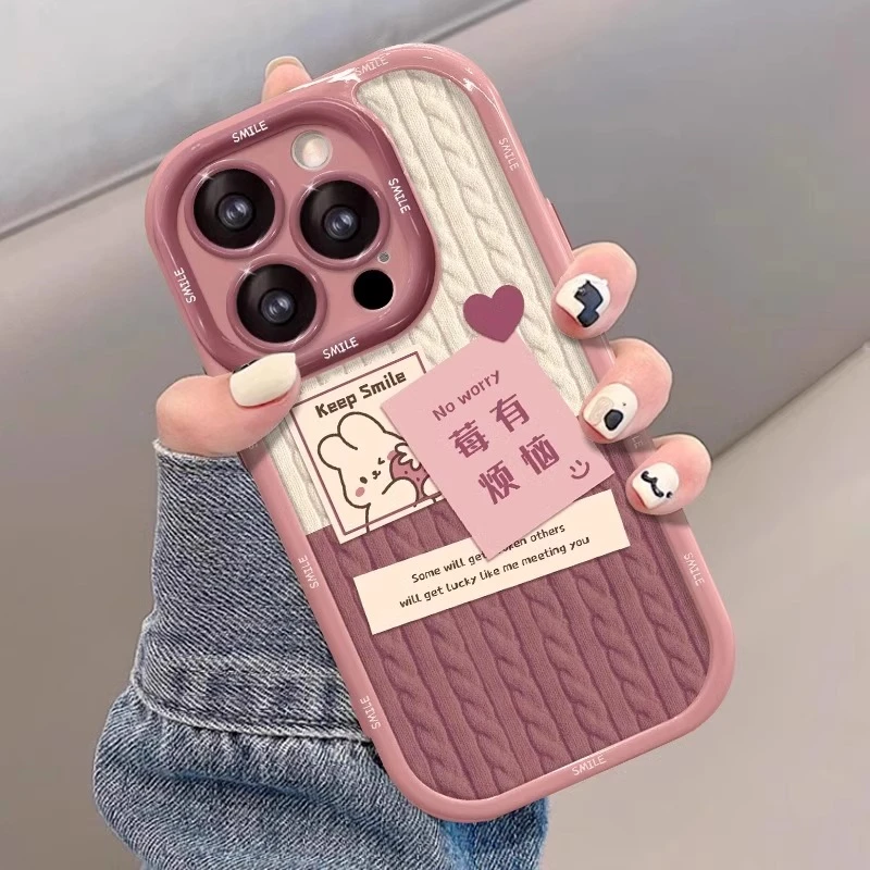 适用苹果16promax手机壳15新女款彩绘iPhone14兔子莓有烦恼13防摔